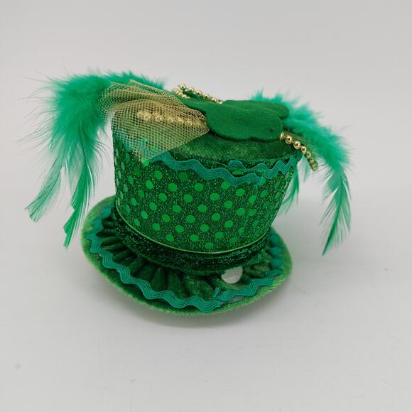 Mini Top Hat with Feather St. Patrick's Day Green Hair Clip On 3.5" x 2.5 " - Picture 8 of 11